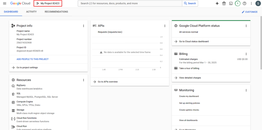 Selecting GCP Project
