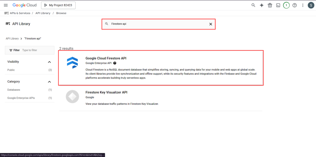 Search for Google Cloud Firestore API