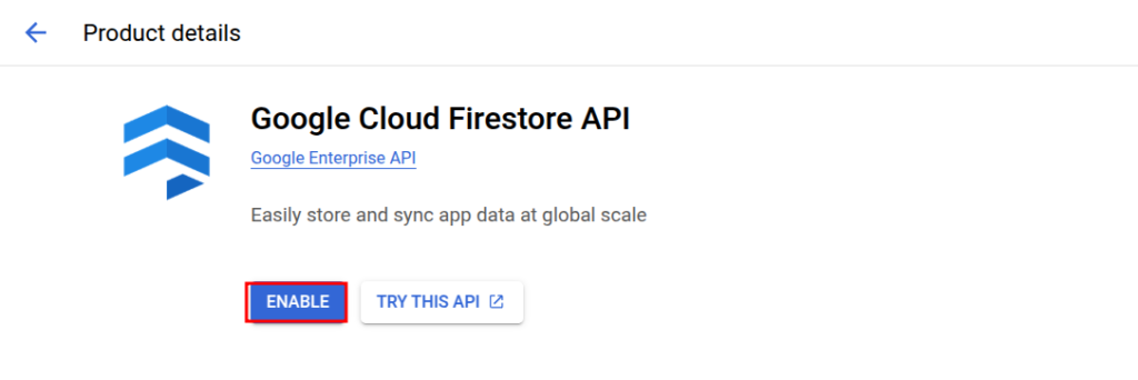 Enable Google Cloud Firestore API