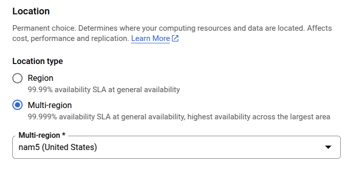 Select location type to multi-region