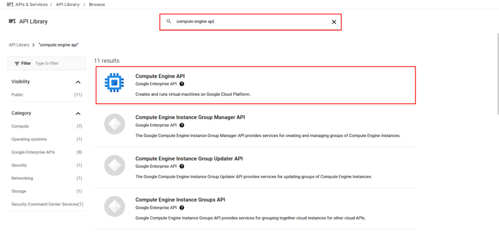 Search for Compute Engine API