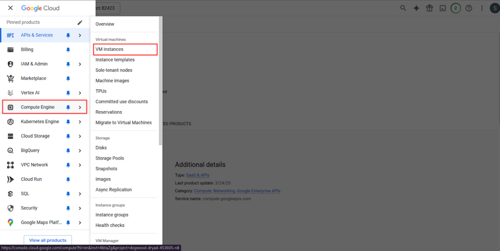 Navigate to VM instances