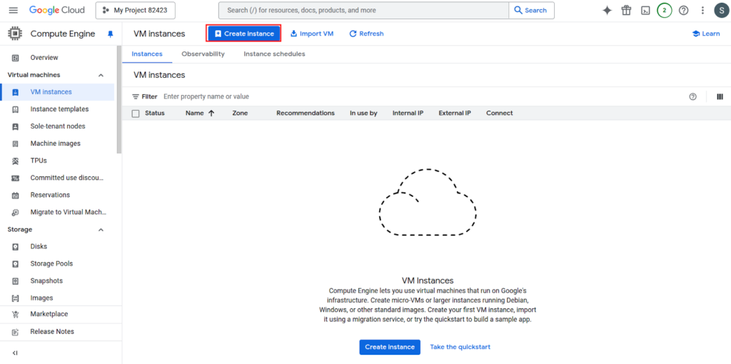 Click on Create Instance