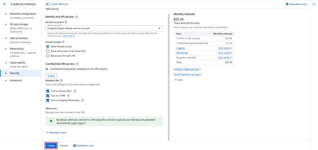 After all the info is filled, click on Create VM